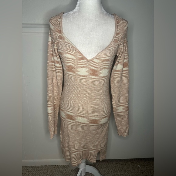 Altar'd State Tan and Cream Long Sleeve Body con Dress size L - Picture 2 of 8